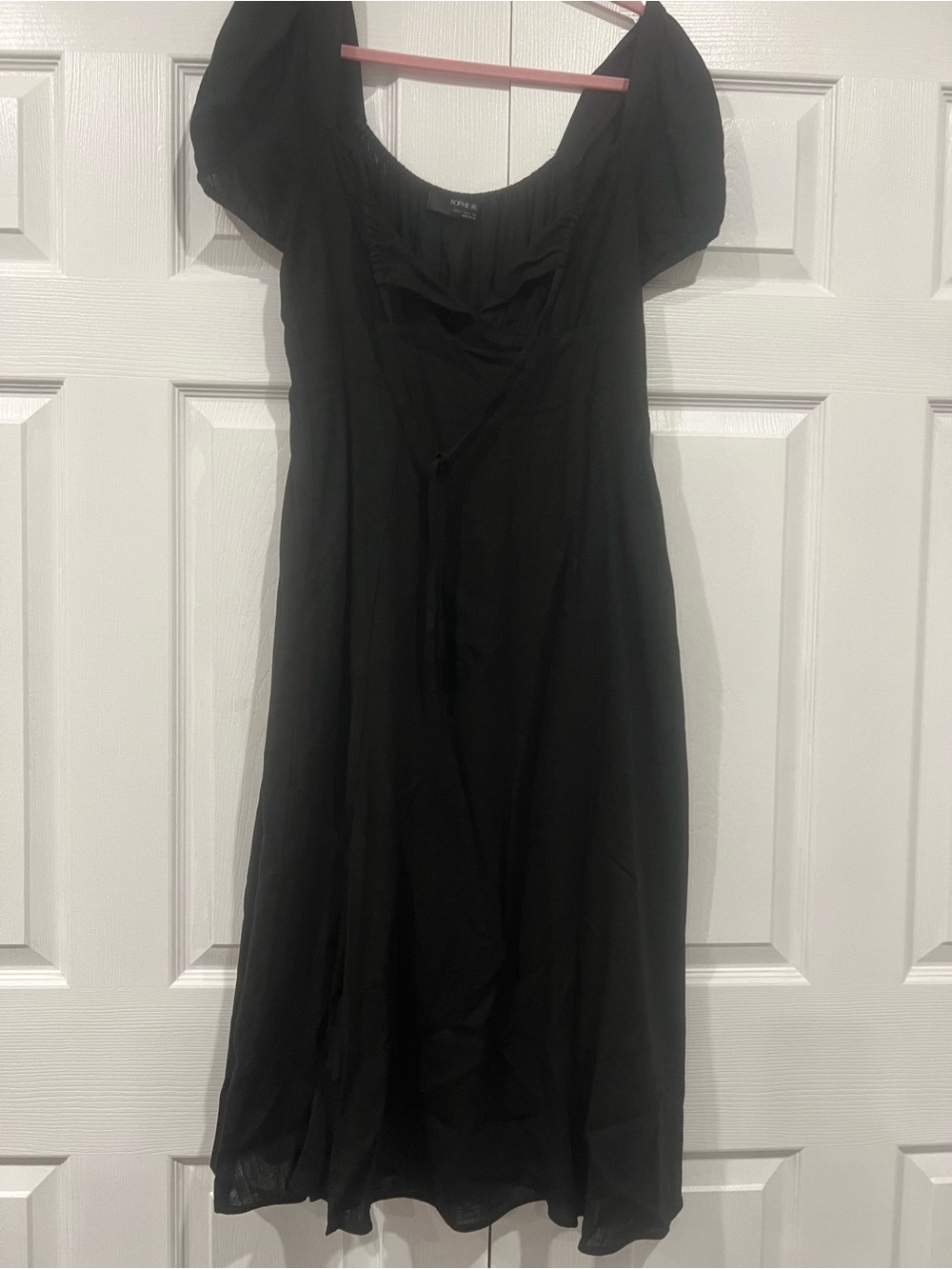 Women's Black Puff-Sleeve Midi Dress -